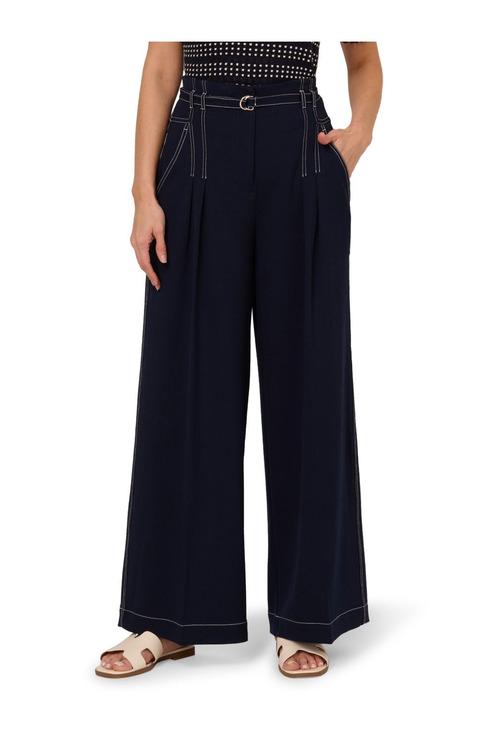 Adrianna Papell Paperbag Belt Topstitch Trousers