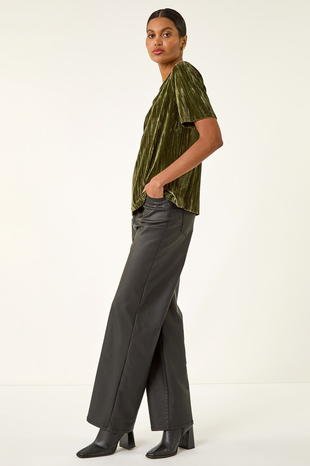 Roman Pleated Velvet Stretch Top