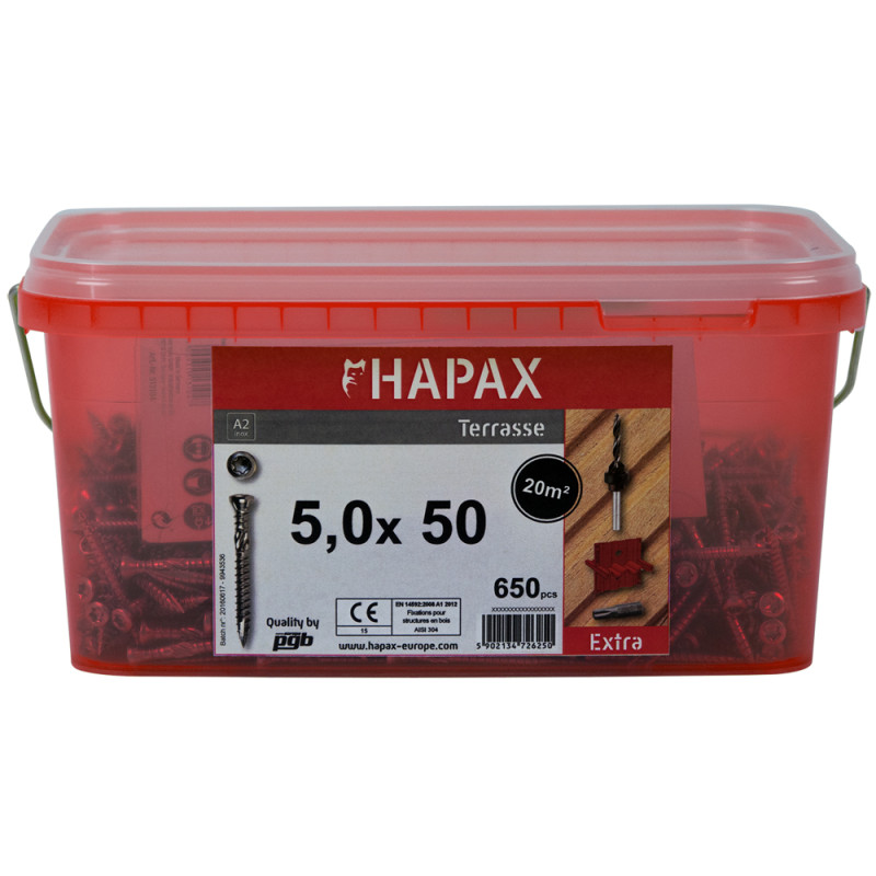 Vis pour terrasse en bois dur double filet 5 x 50 mm 650 pièces