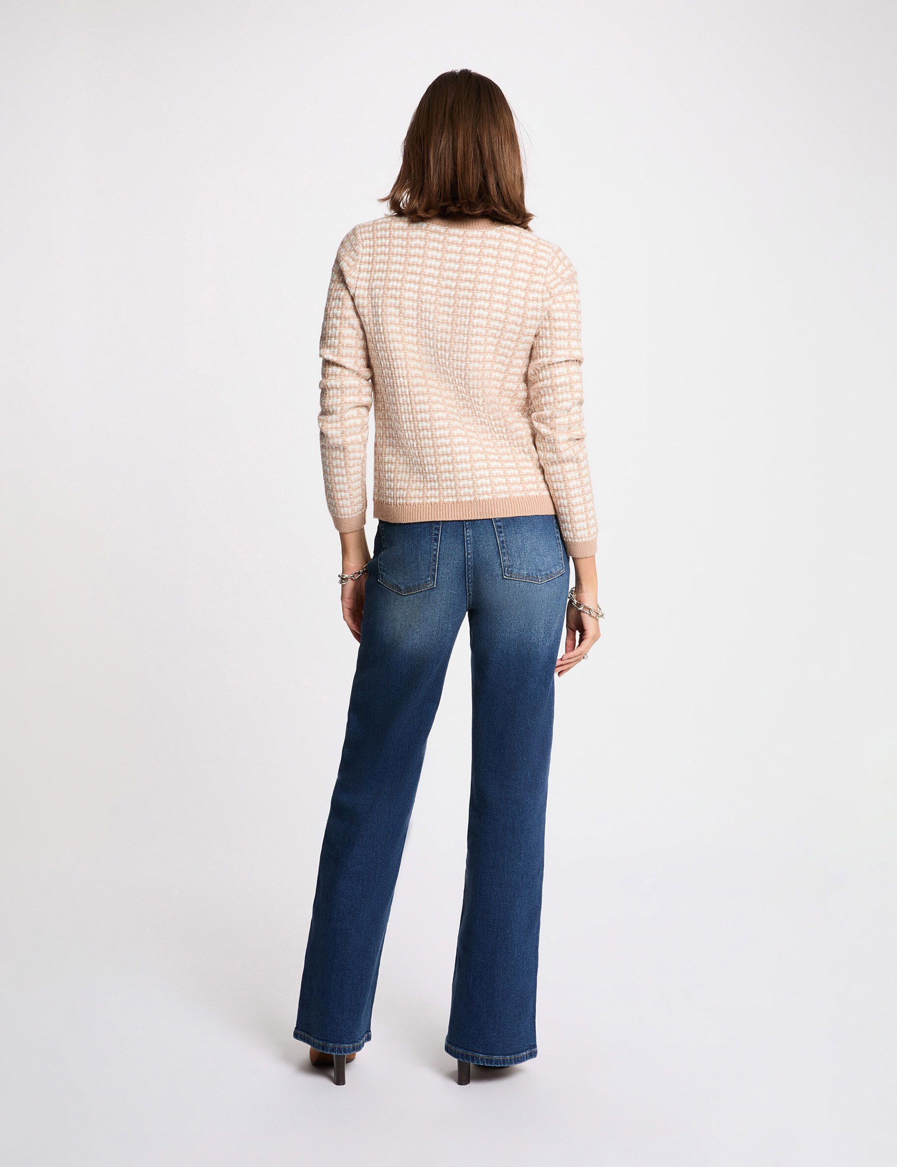 Fitted Jacquard Cardigan Taupe Women