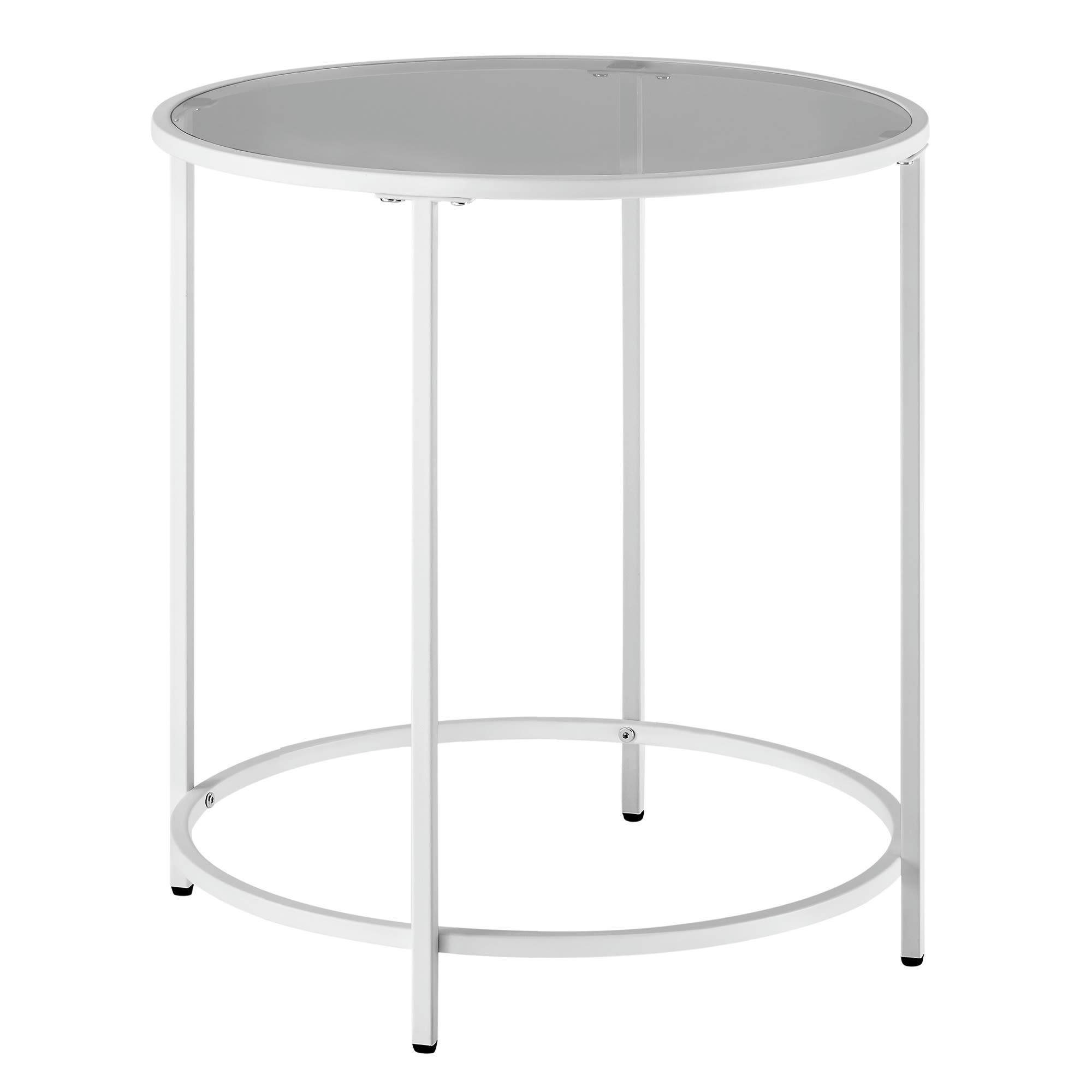 - Table d’appoint ronde cadre en métal blanc perle et gris ardoise