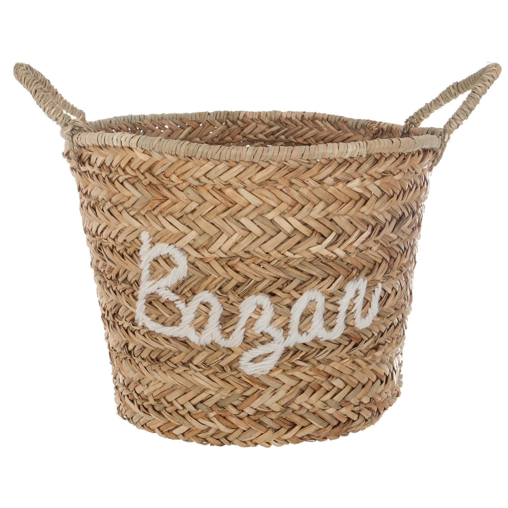 BAZAR - Panier en osier brodé bazar blanc