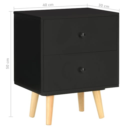 NNEVL Bedside Cabinets 2 pcs Black 40x30x50 cm Solid Pinewood