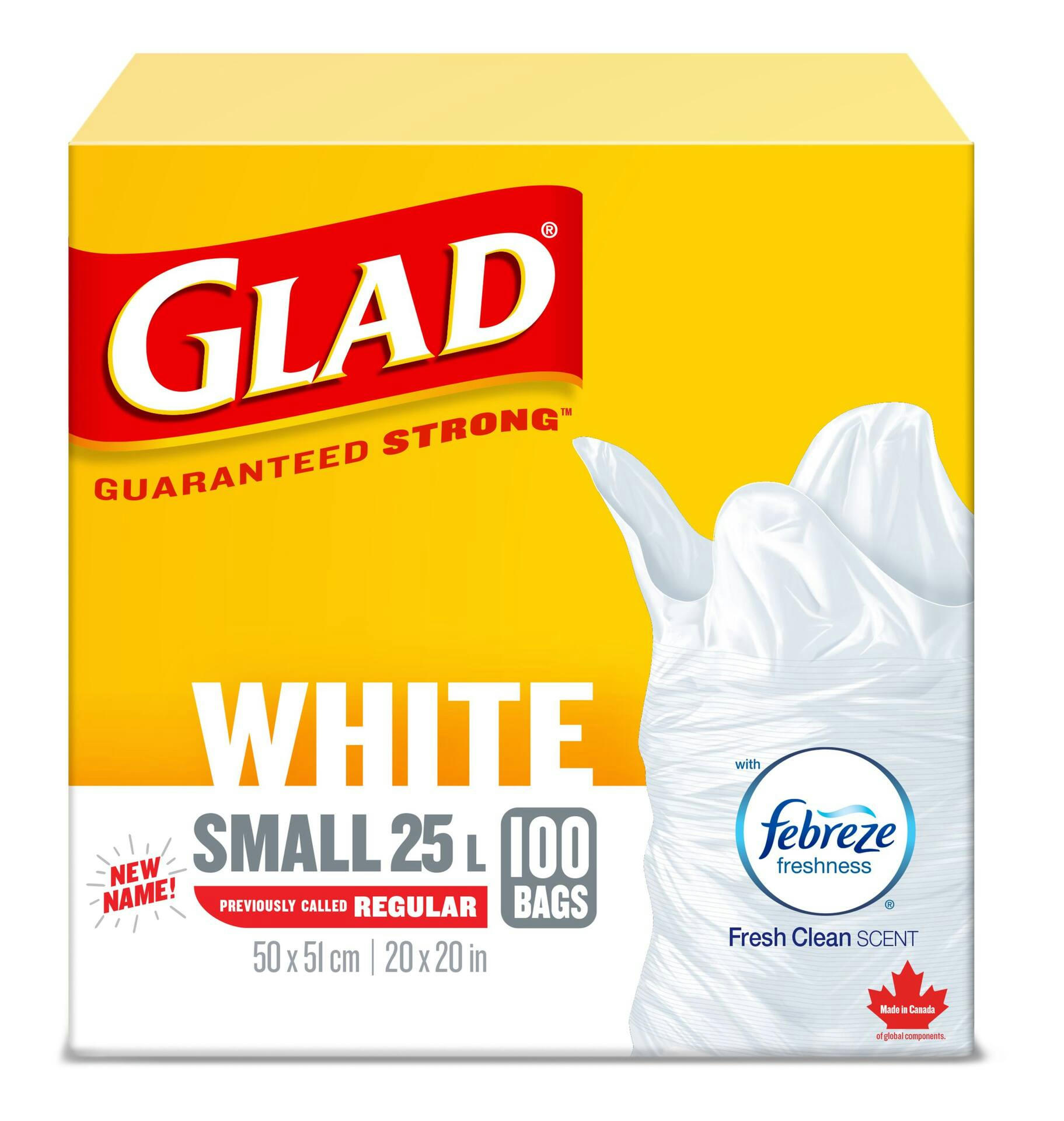 Glad Small Easy-Tie Flap Febreze Fresh Clean Scent Garbage Bags, 100-pk, White, 25-L