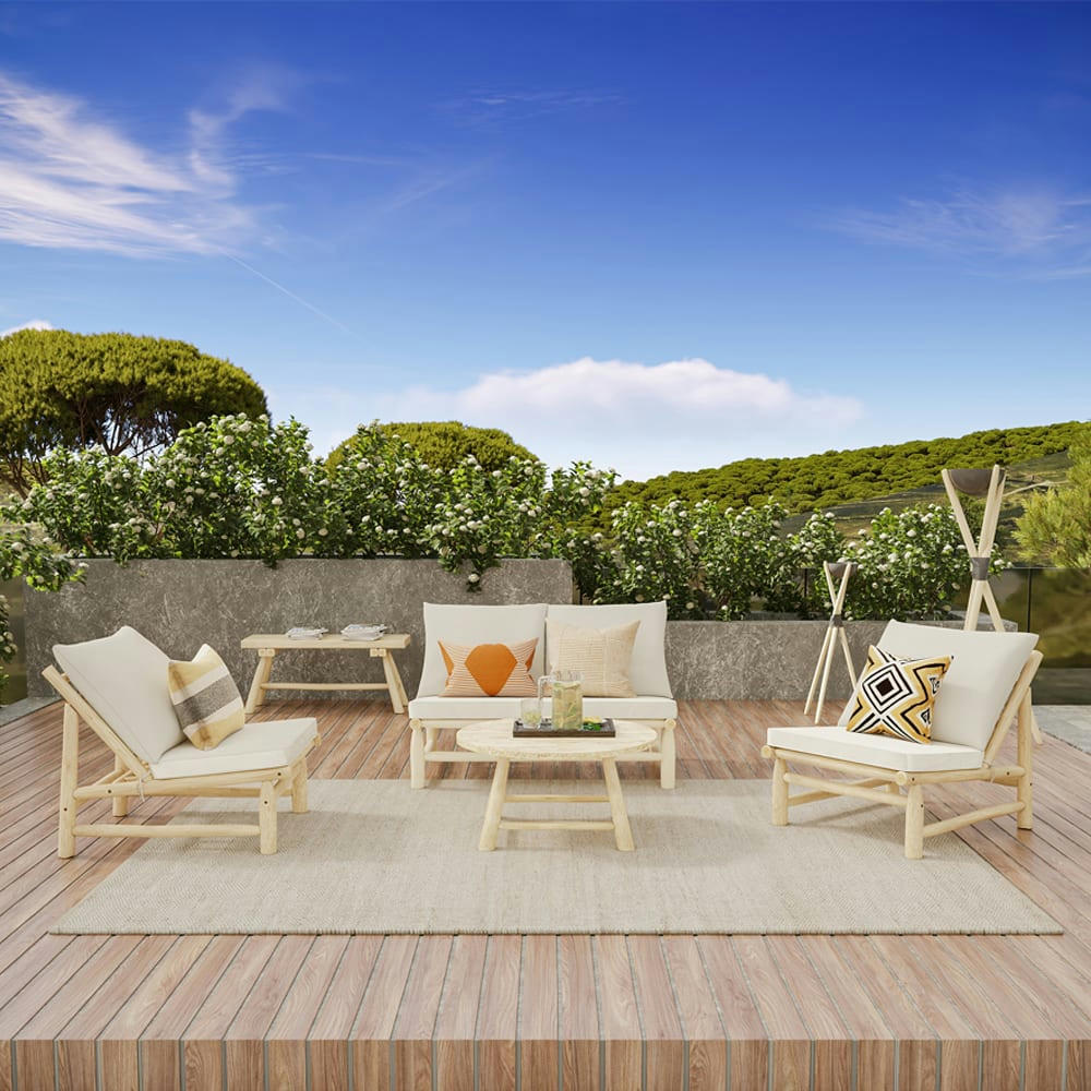 MAKAM - Table basse ronde de jardin D80 cm en branche de teck