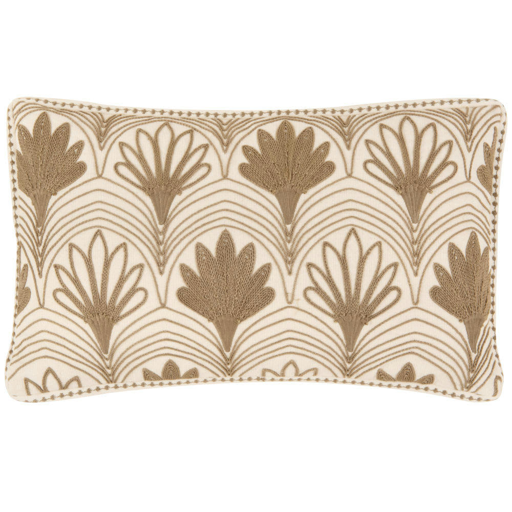 GIZAH - Housse de coussin motif floral brodé blanc et vert kaki 30x50