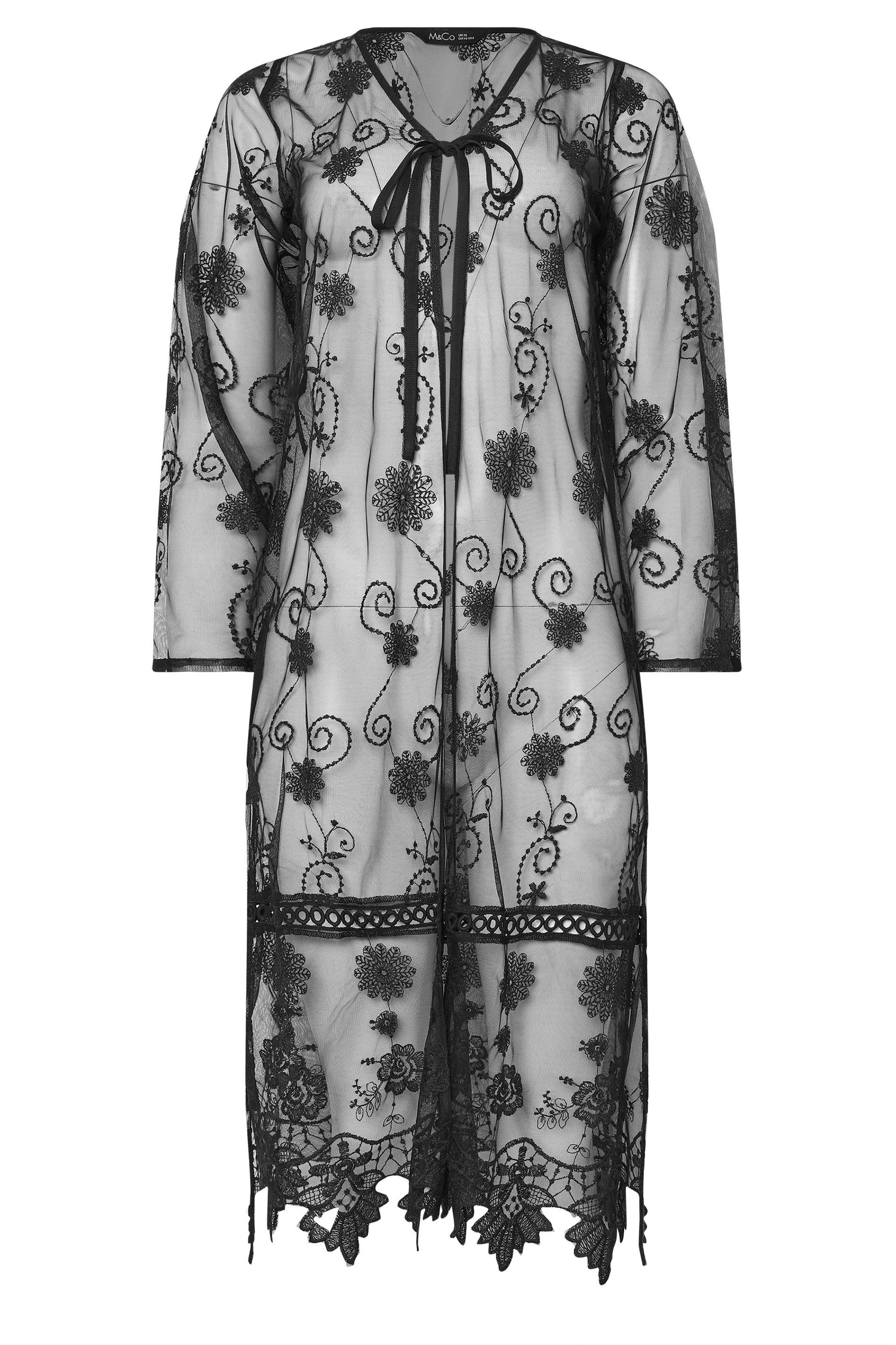 M&Co Mesh Embroidered Tie Front Kimono