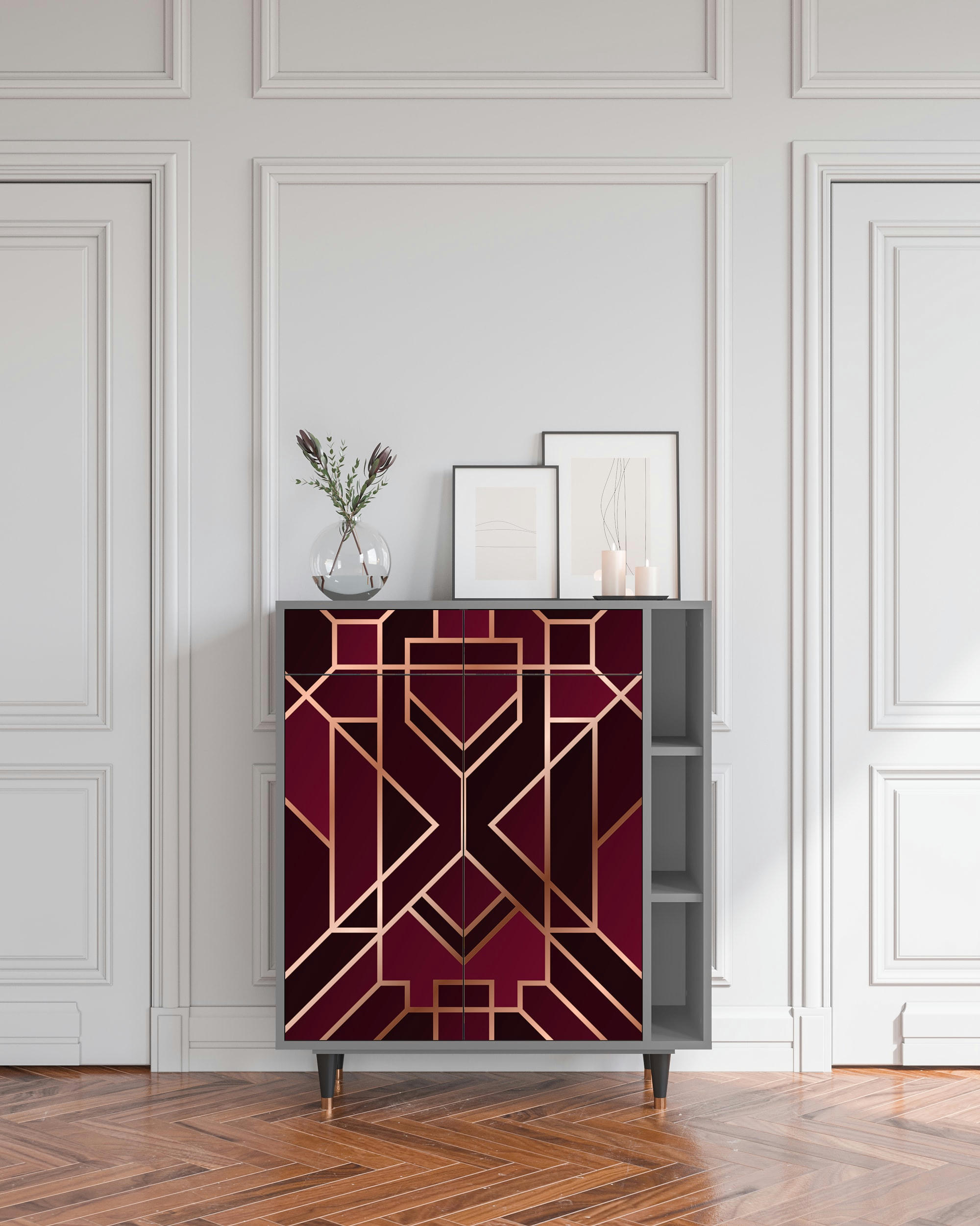 BURGUNDY JEWELERY - Buffet  bordeaux 2 tiroirs et 2 portes L 94 cm