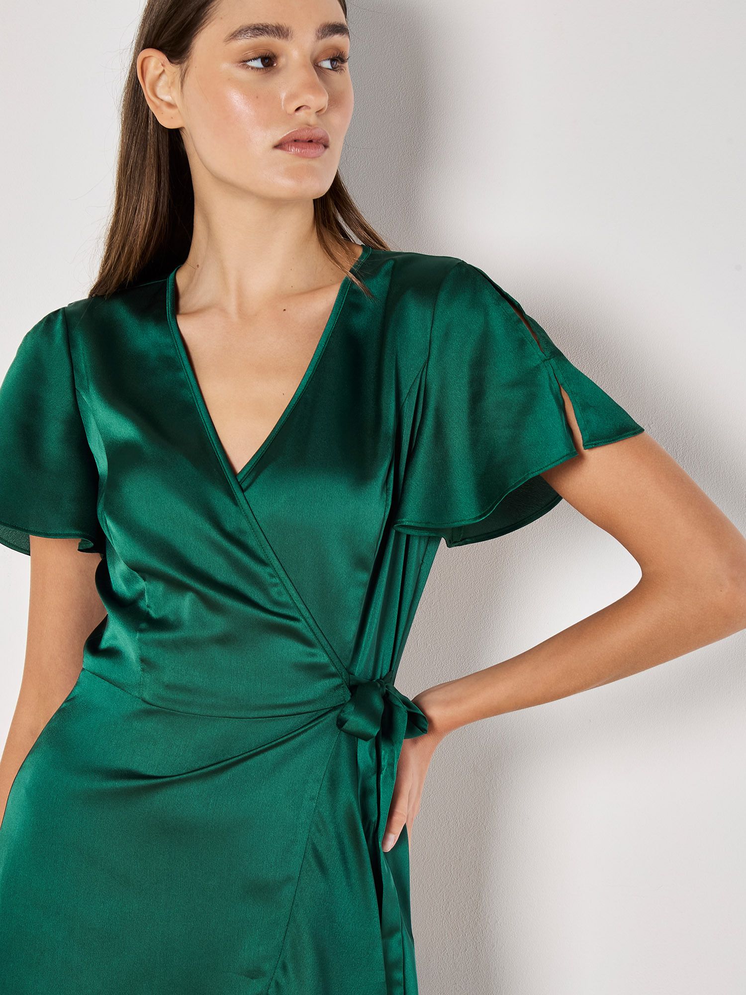 Apricot Satin Ruffle Wrap Maxi Dress