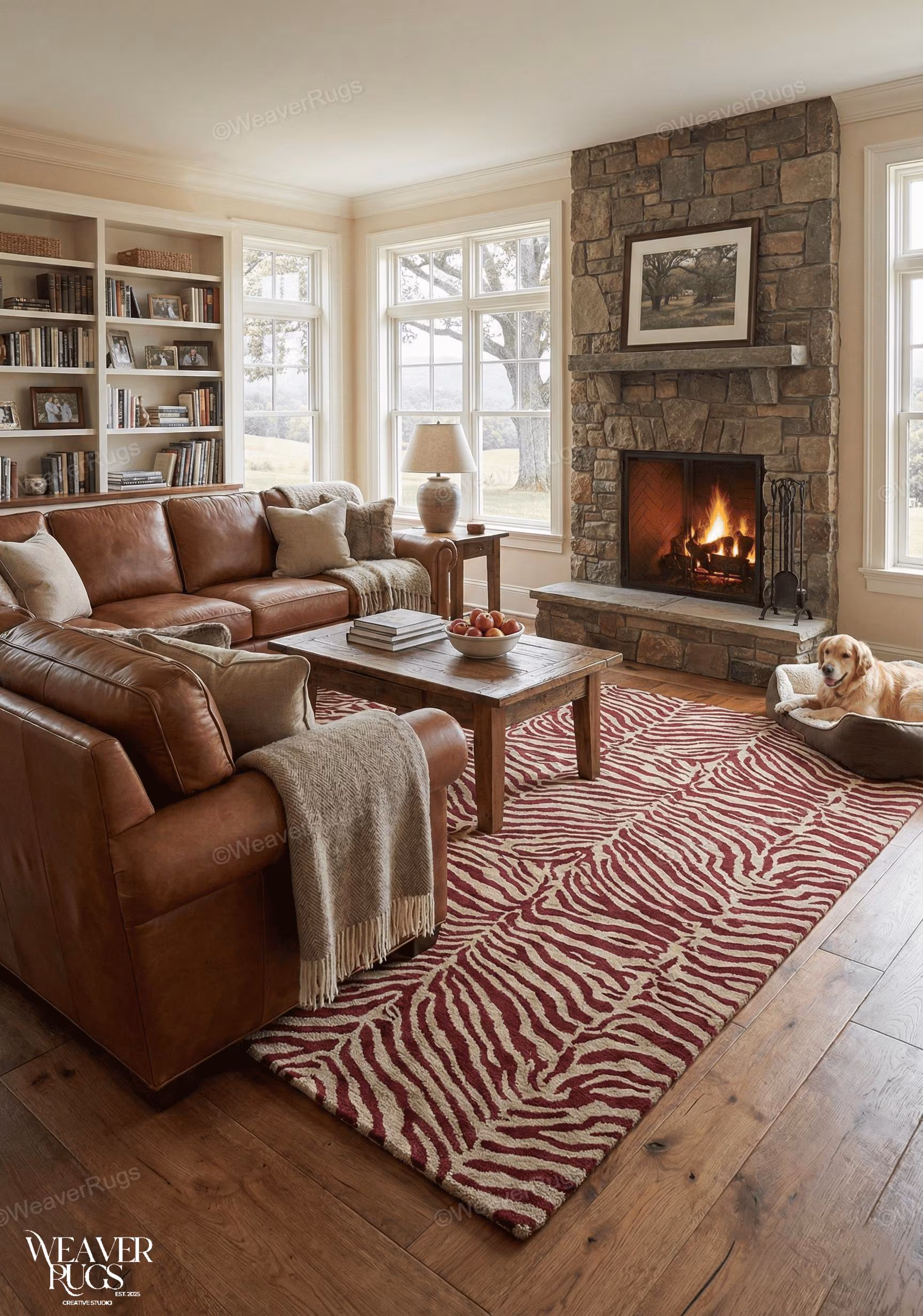 Zebra Fine Wool Hand Tufted Burgundy Animal Rug - For Living Room, Bedroom, Office and Dining