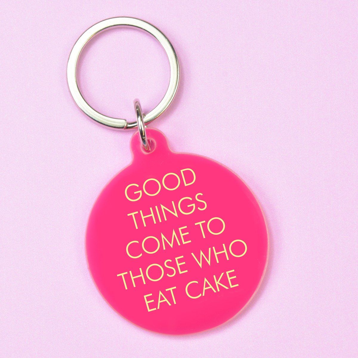 Flamingo Candles Good Things Come to Those Who Eat Cake Keyring