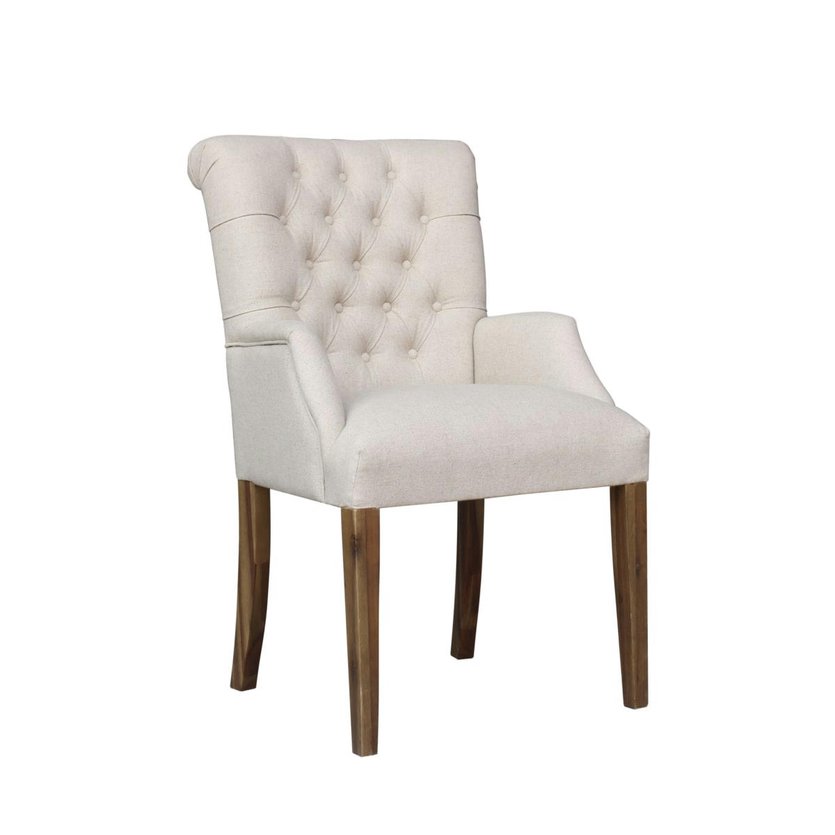 - Fauteuil de table capitonné en bois et lin naturel Lin