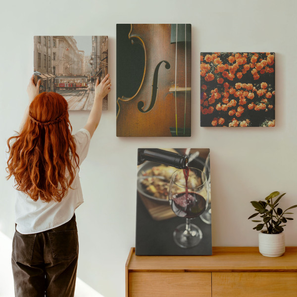 Obraz canvas 4 częściowy Kwiaty uliczka wino |40x40, 40x60| Wallfluent