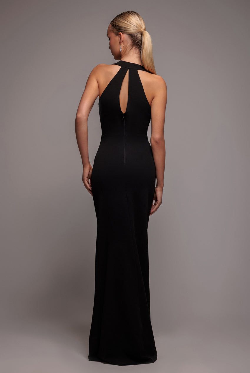 Goddiva Embellished Diamante Bow Mermaid Halter Neck Maxi Dress