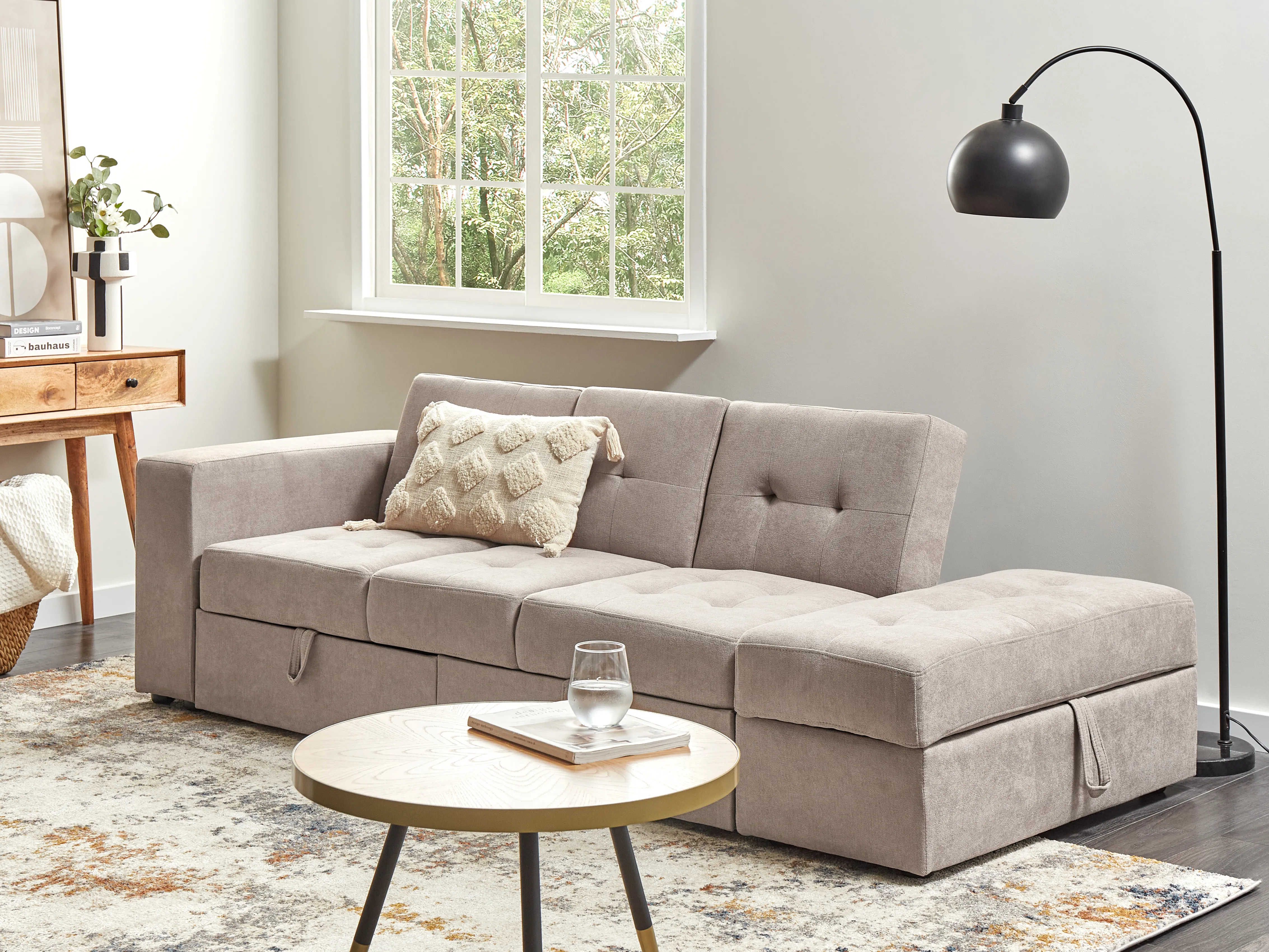 Sofa Bed 3 Seater FALSTER Fabric Light Brown with Storage