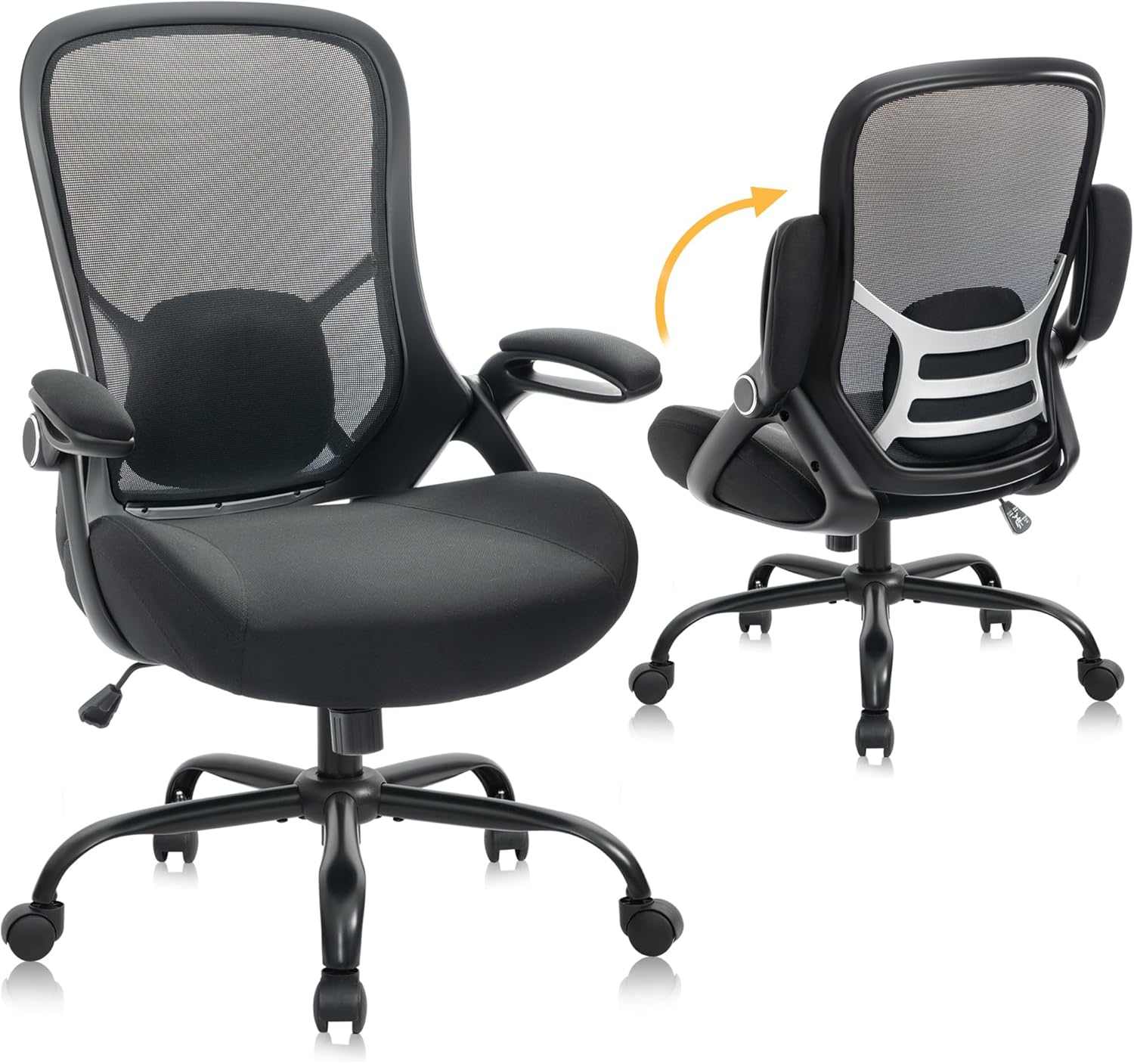HYLONE Big and Tall 400lbs Heavy Duty Office Chair, 5 Thickened Seat Ergonomic Desk Chair with Adjustable Armrests, Home Office Computer Chairs for Long Hours Mesh Executive Chair(Black)