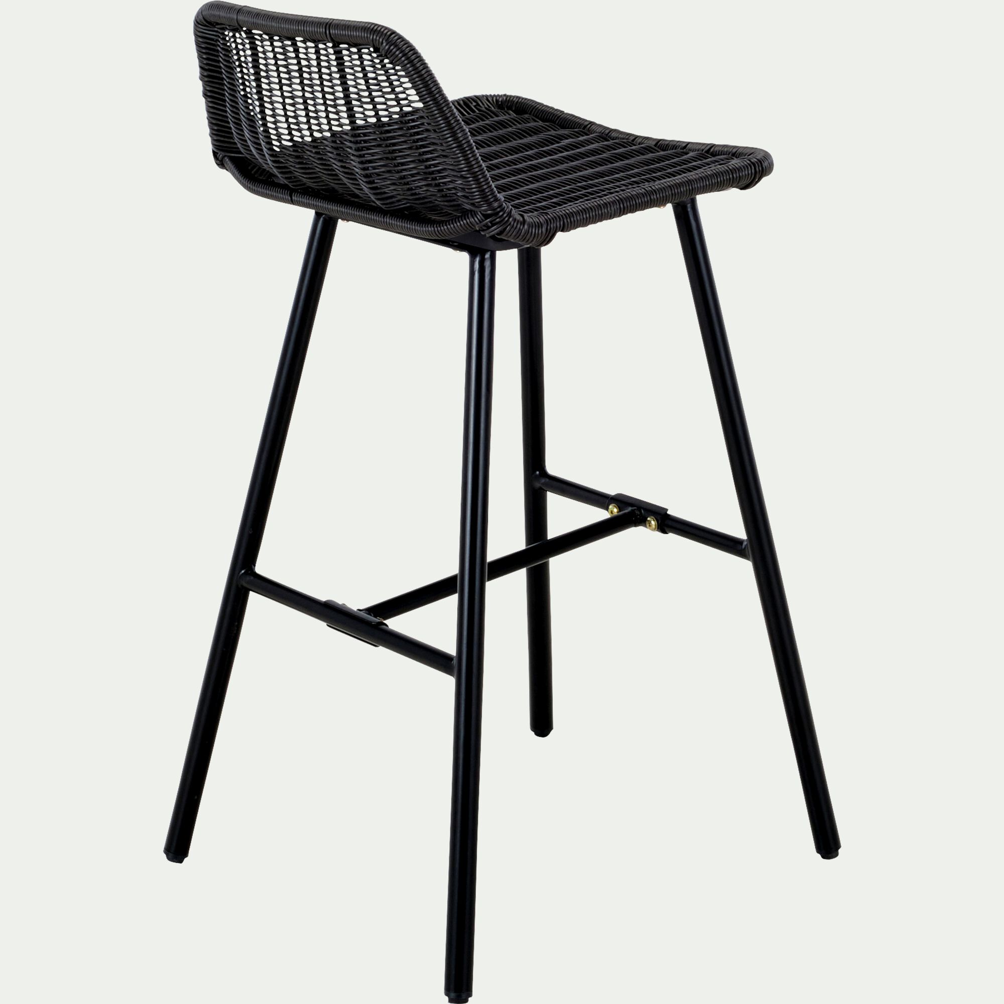 IZEL - Chaise haute en fer et résine tressée H72cm - noir