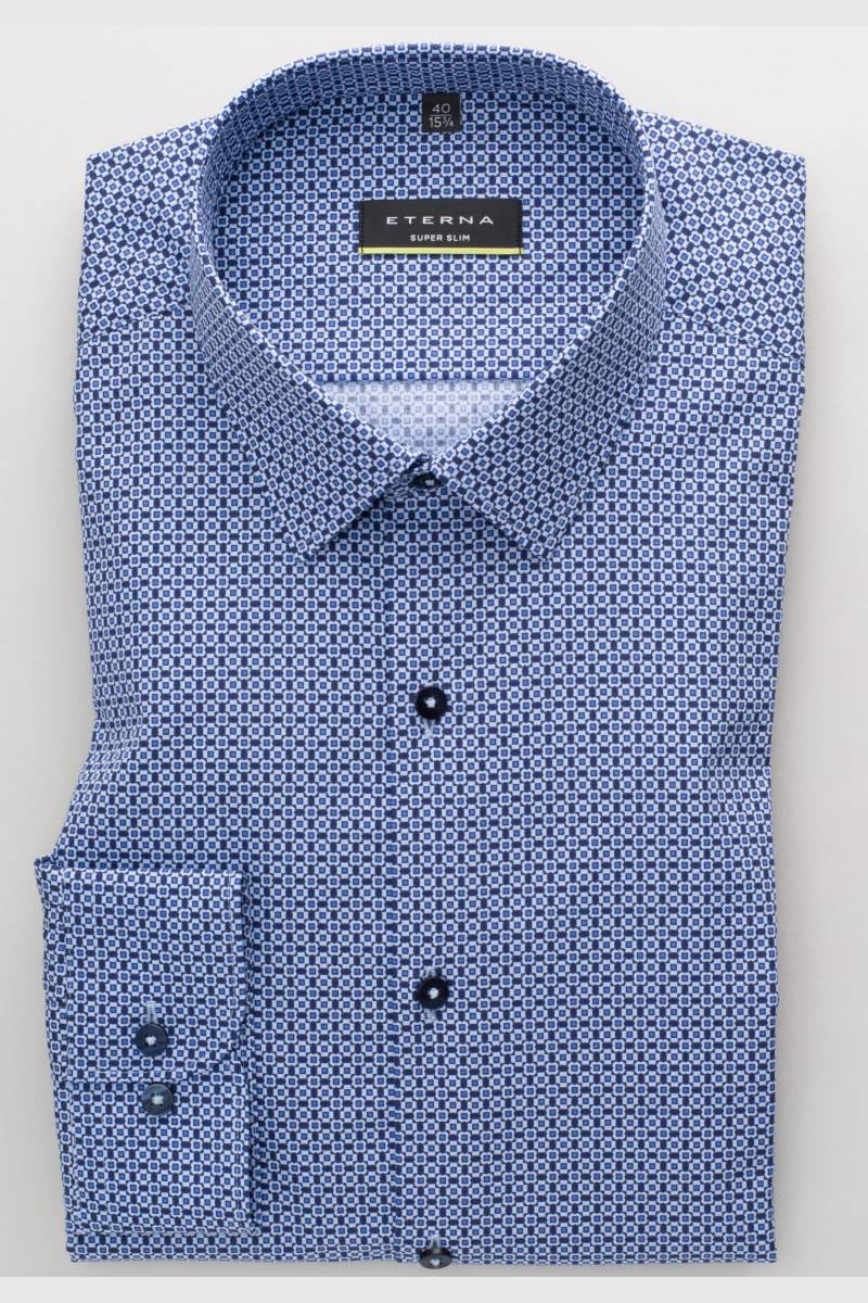 ETERNA Super Slim Hemd blau, Bedruckt