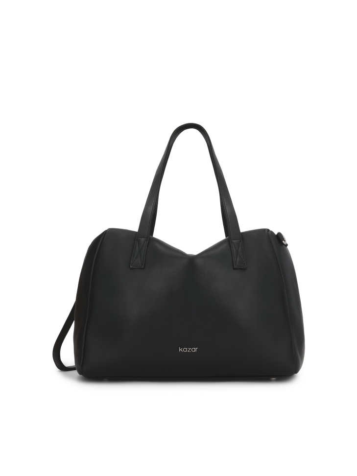 Leather handbag with handles and strap