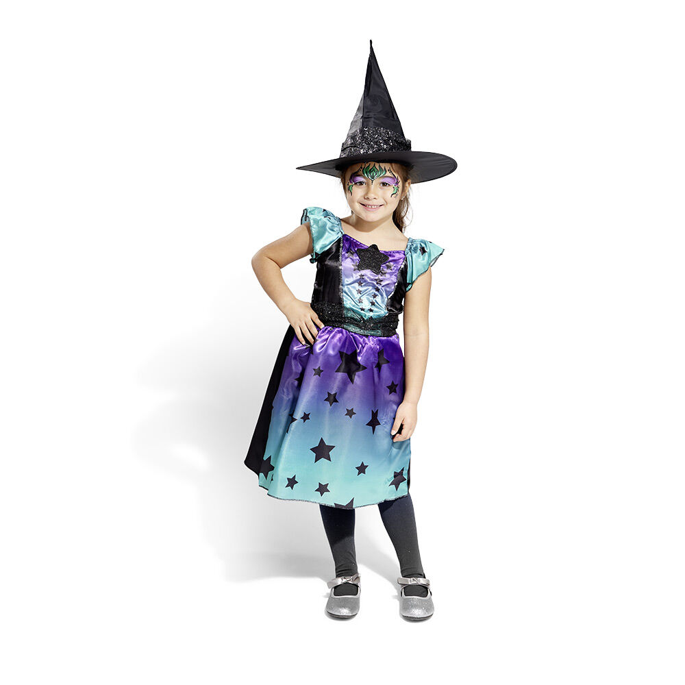 Déguisement enfant Halloween sorcière robe noir bleu violet 11/14 ans