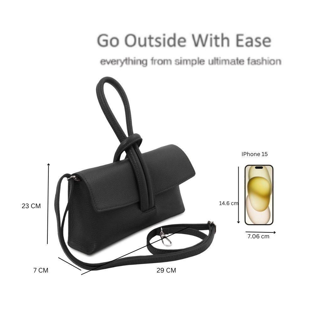 Kitise Elegant Italian Leather Tie Closure Clutch Crossbody Bag with Long Strap