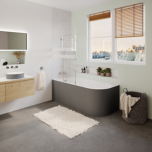Baignoire adossée pour angle gauche 170x75 cm Oguta gris mat