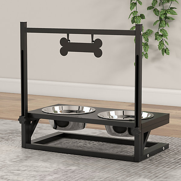 Gamelle double chien porte-gamelles surélevé hauteur réglable 2 gamelles acier inox. incluses métal noir