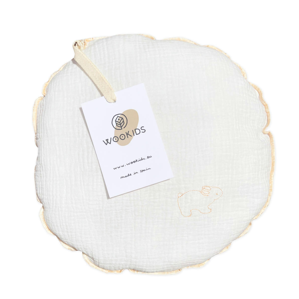BARNA - Coussin rond lapins broderie orange