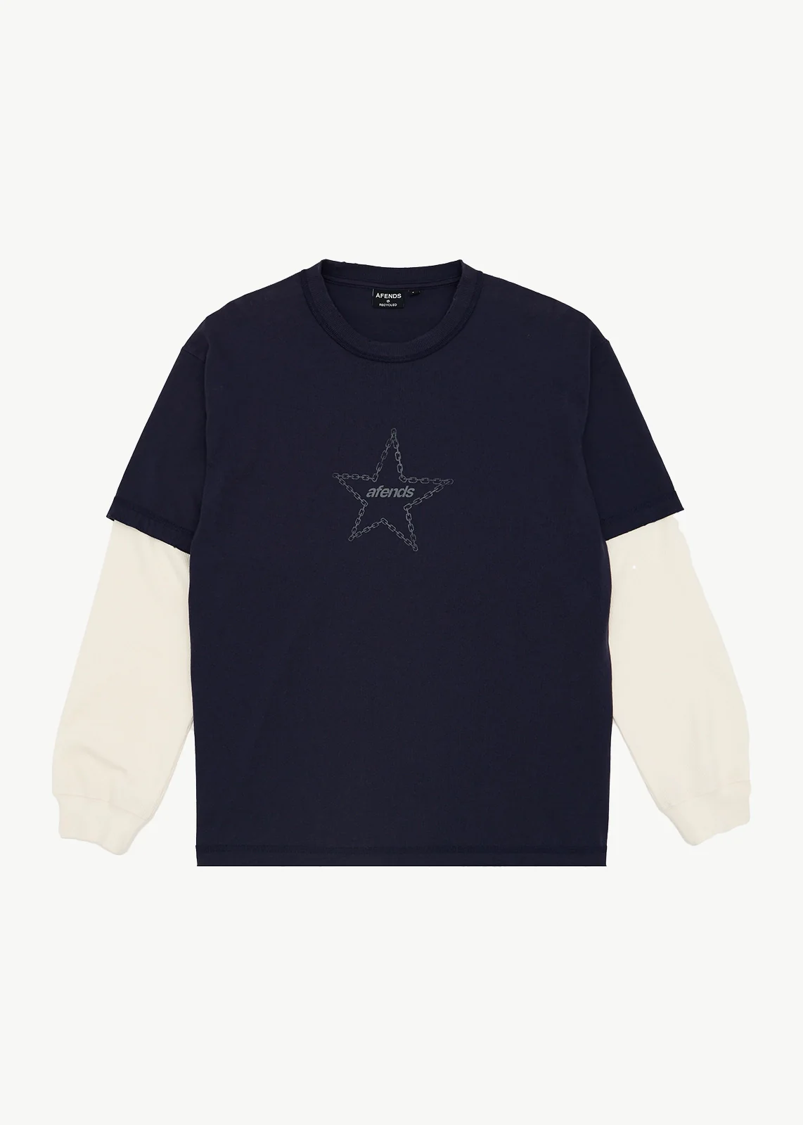 AFENDS Mens Chains - Heavyweight Layered Waffle Long Sleeve Tee - Washed Deep Sea