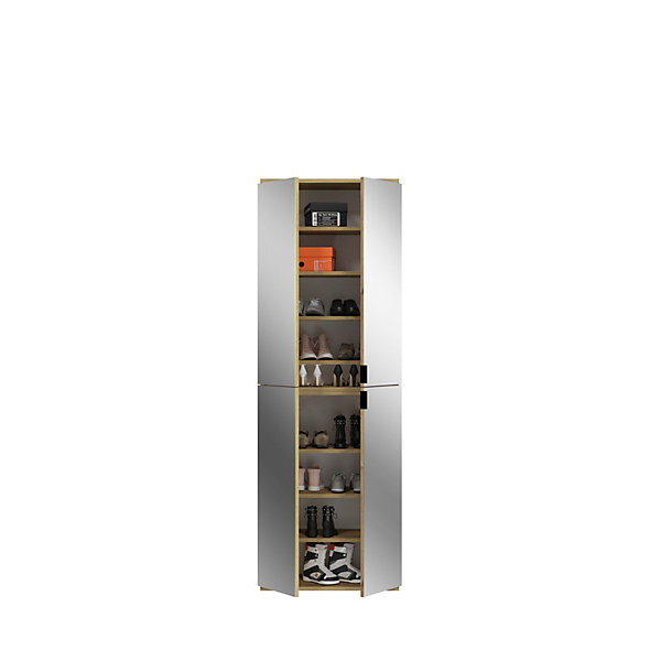 Kai - Combinaison de vestiaires (L/H/P : 243x193x34 cm) en imitation blanc et imitation chêne Artisan / verre miroir