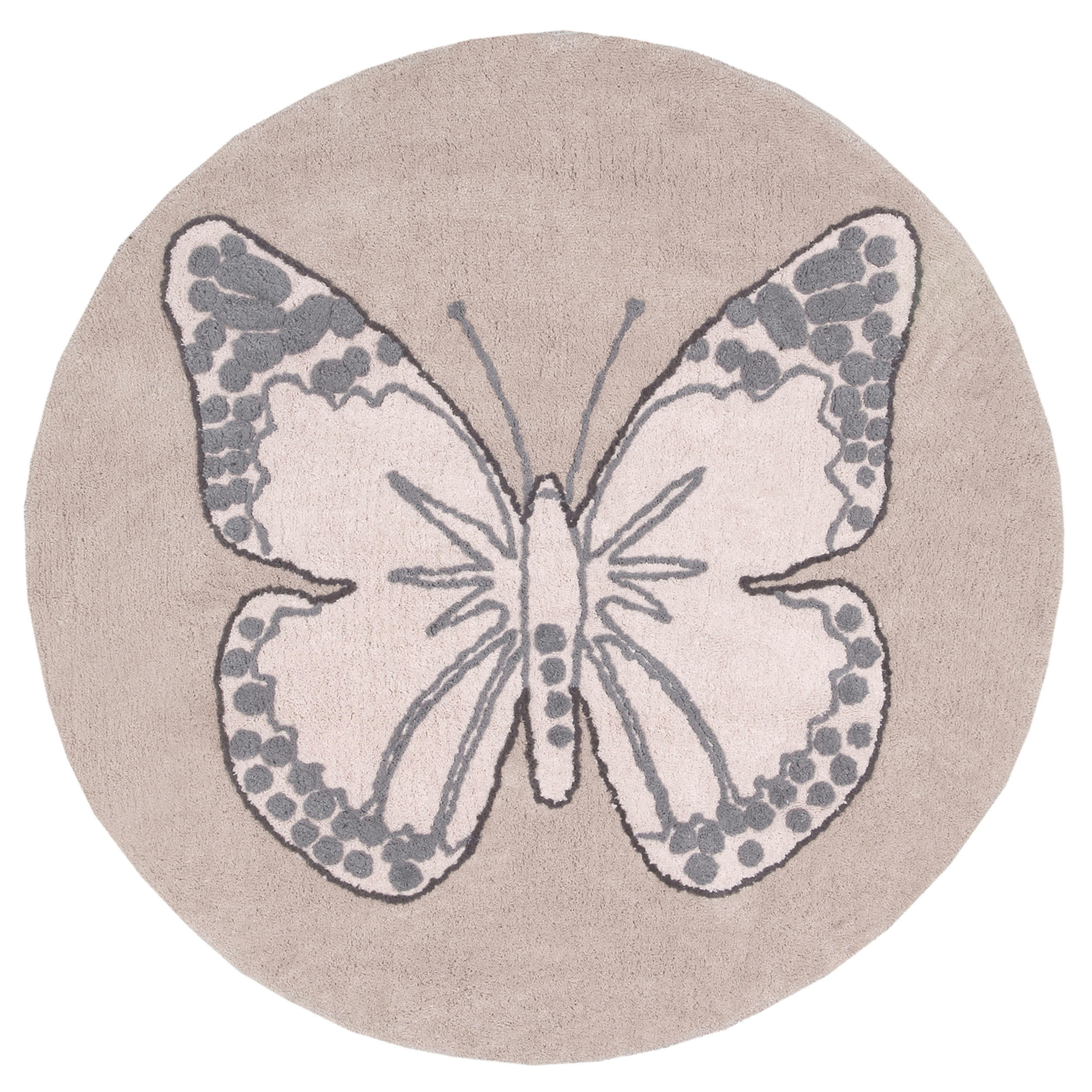 PAPILLON - Tapis coton rond papillon rose D160