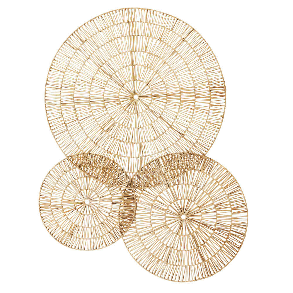 - Déco murale cercles en rotin tressé beige 129x98