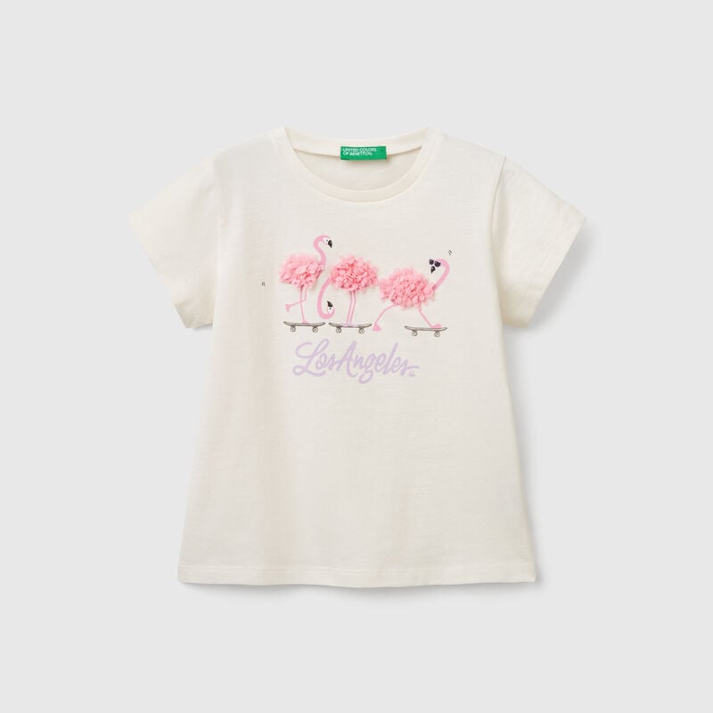 T-shirt with petal effect applique