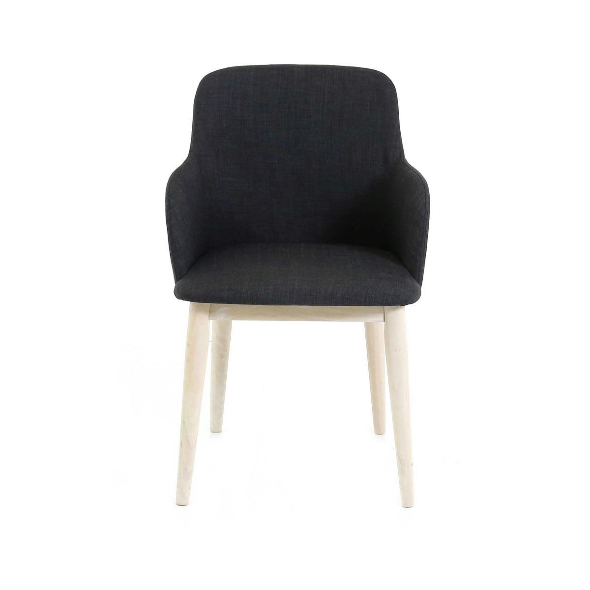 MANIE - Fauteuil en tissu gris foncé piétement placage chêne