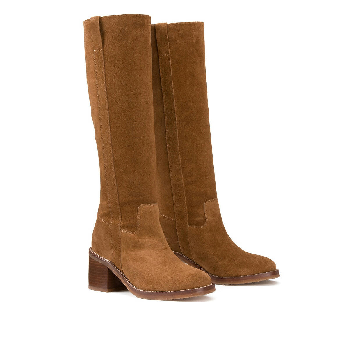 Bottes à talon large, en cuir suédé