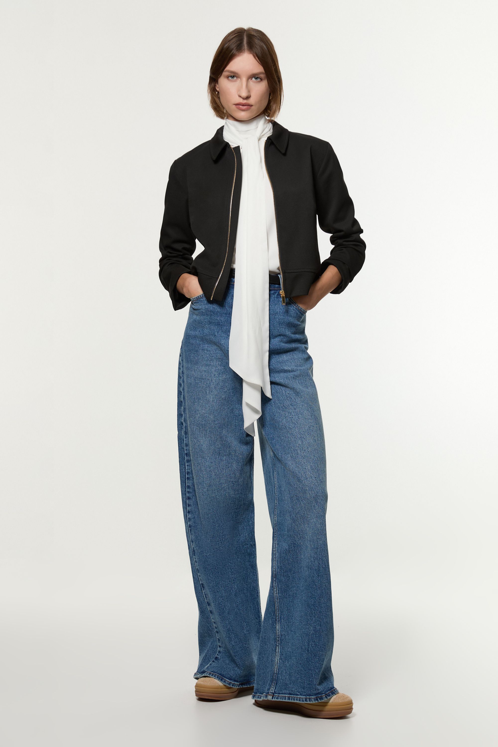 KarenMillen Technical Crepe Tailored Metal Zip Detail Jacket