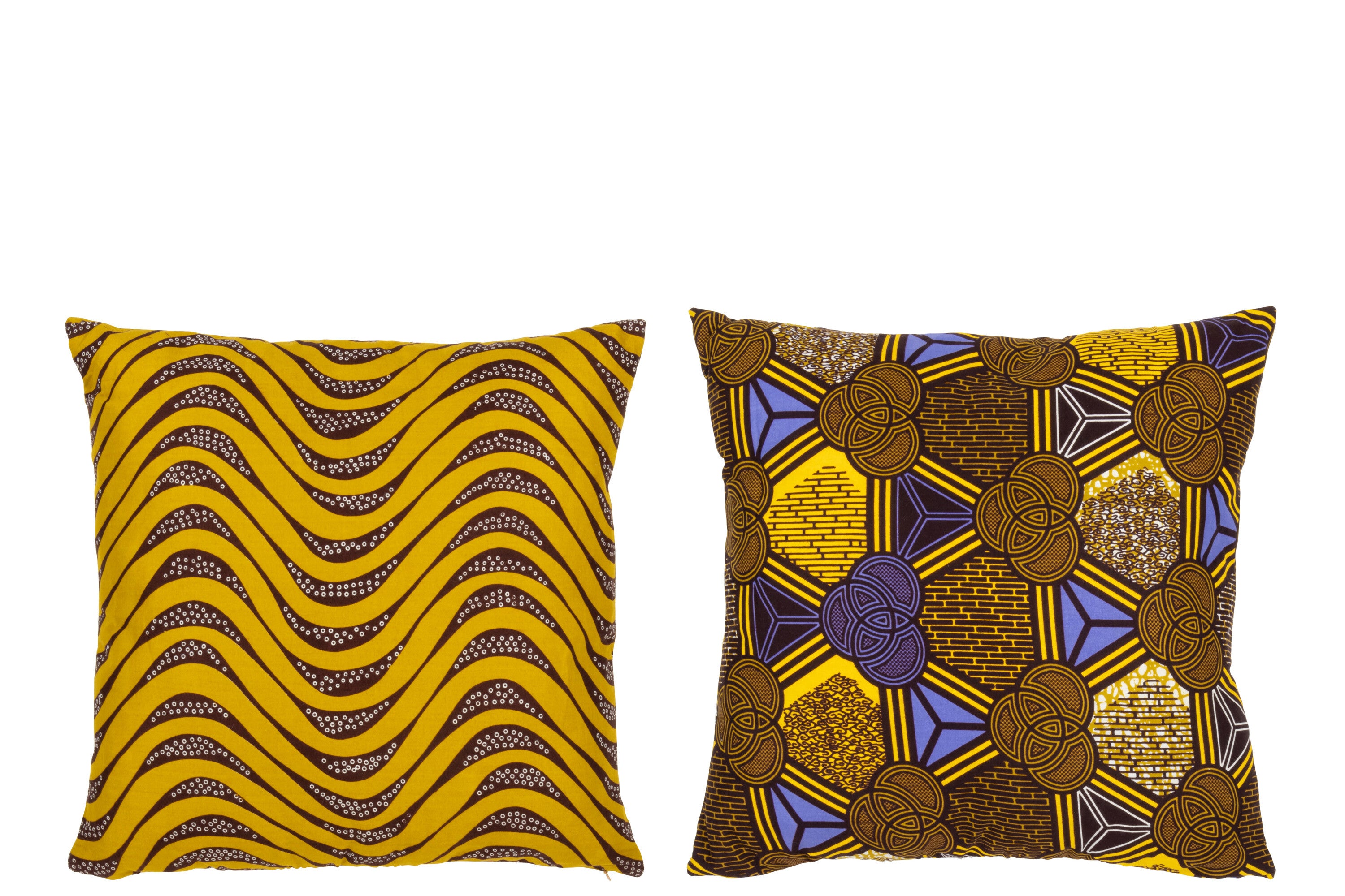 J-Line kussen Patroon Golven Cirkels - polyester - mix - 2 stuks