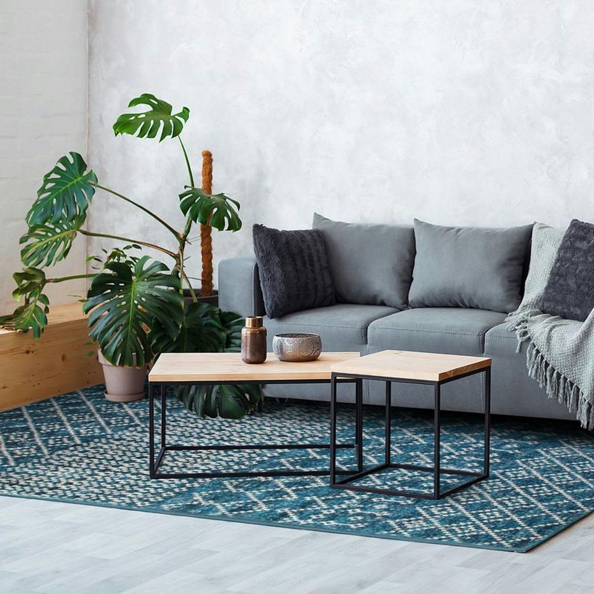 BROCANTE - Tapis pour intérieur-extérieur motifs berbères bleu 160x230