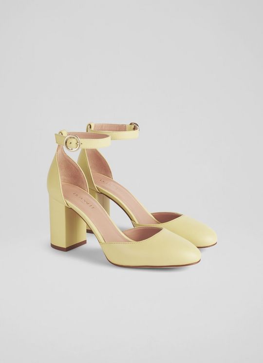 Simmi Pale Yellow Leather Mary Jane Heels