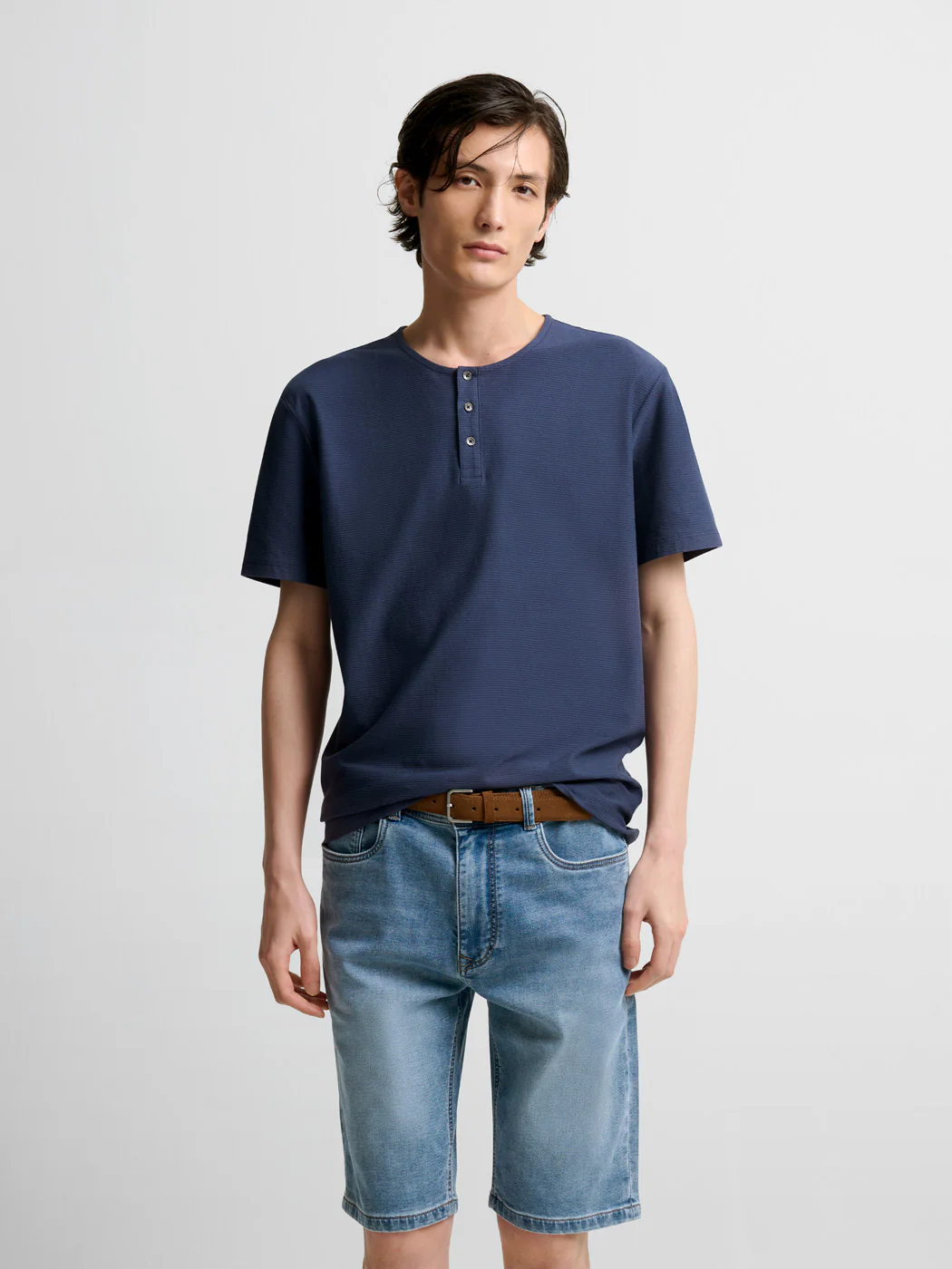 T-shirt col tunisien en coton