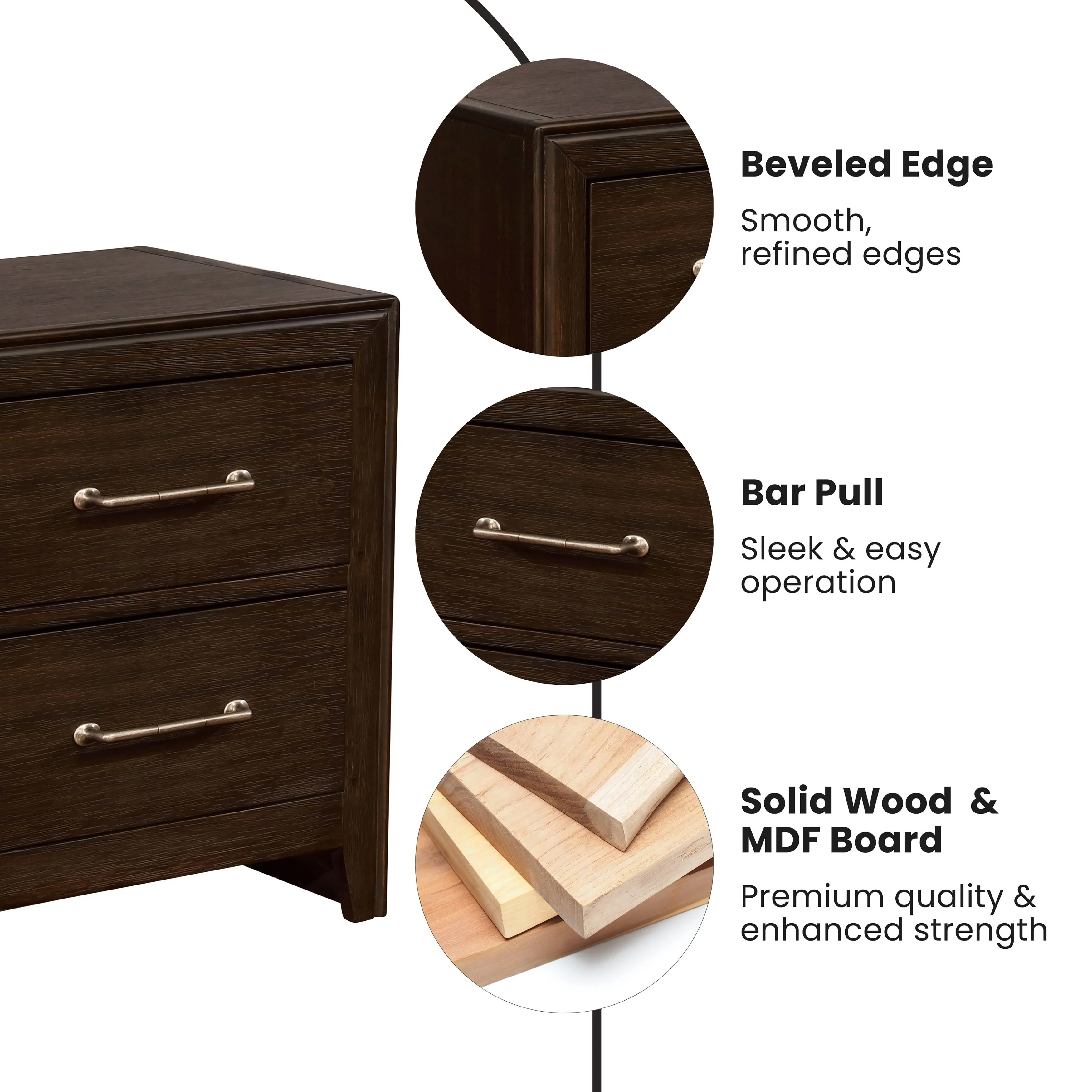 Bett Transitional Walnut Solid Wood 2-Drawer Nightstand by Furniture of America
