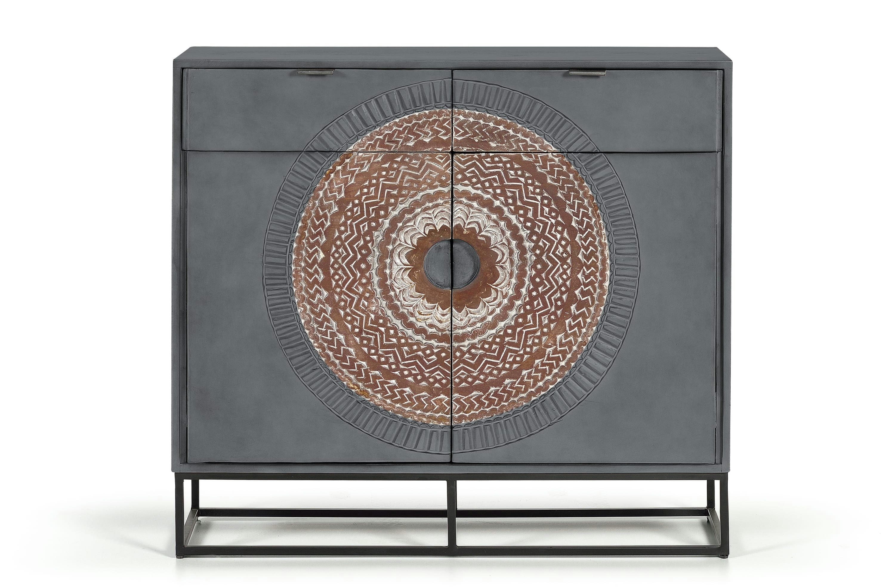 WOOD MANDALA - Commode en manguier et pieds en métal gris et marron