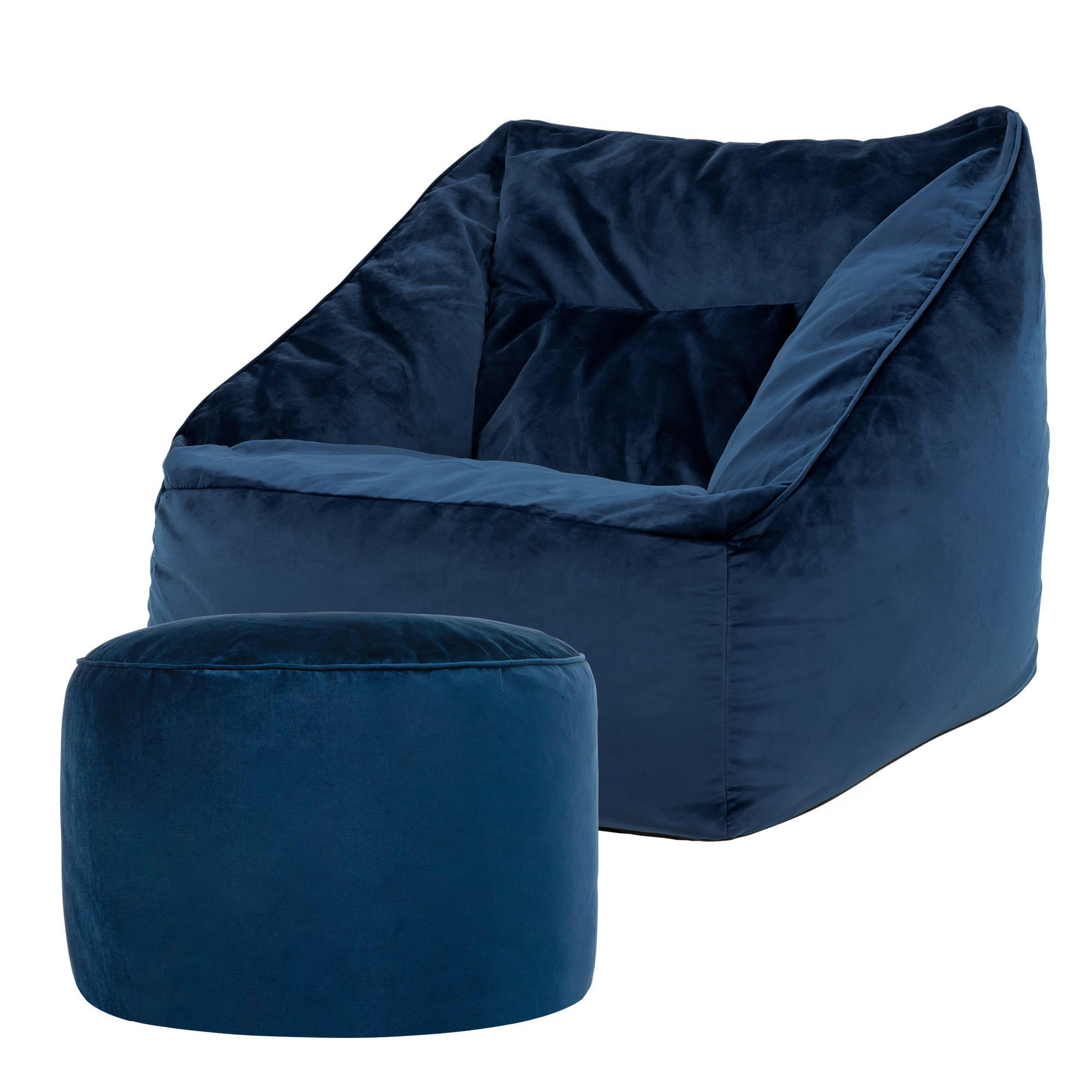 NATALIA - Pouf fauteuil avec repose-pied rond velours bleu marine