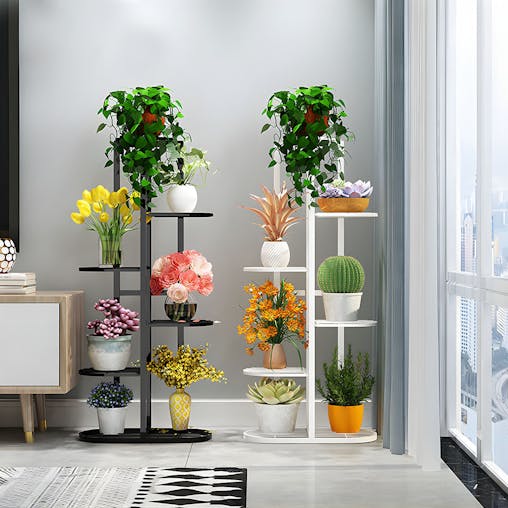 SOGA 4-Tier 5-Pot White Metal Plant Rack Flowerpot Display Stand