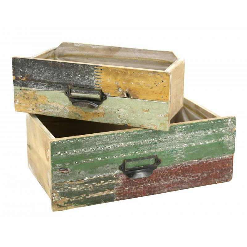 - Lot de 2 tiroirs jardinières bois recyclé