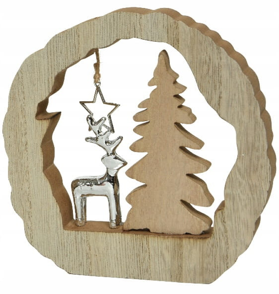 Figurka świąteczna drewniana z reniferem srebrna 2x14,4cm