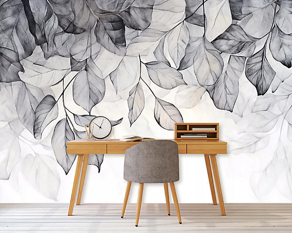 Papier Peint Photo Pour Chambre Gris Feuilles Nature 250x175 cm