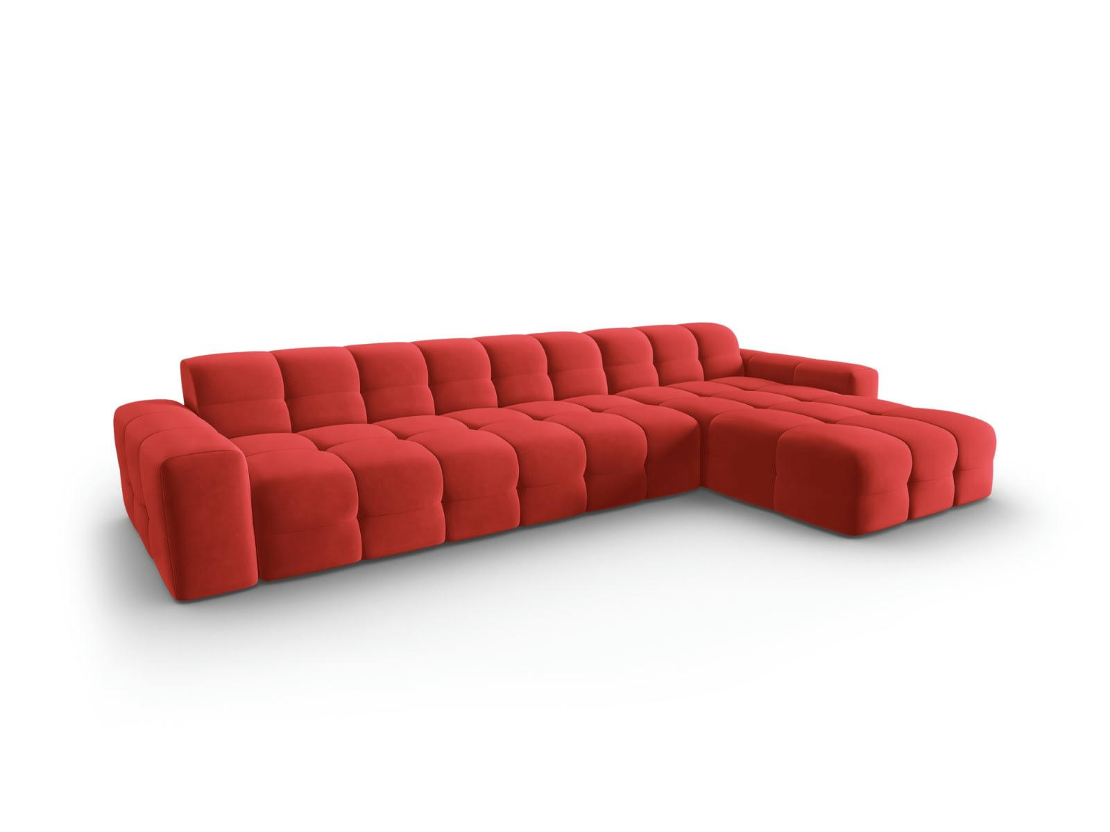 KENDAL - Canapé d'angle droit 5 places en tissu velours rouge
