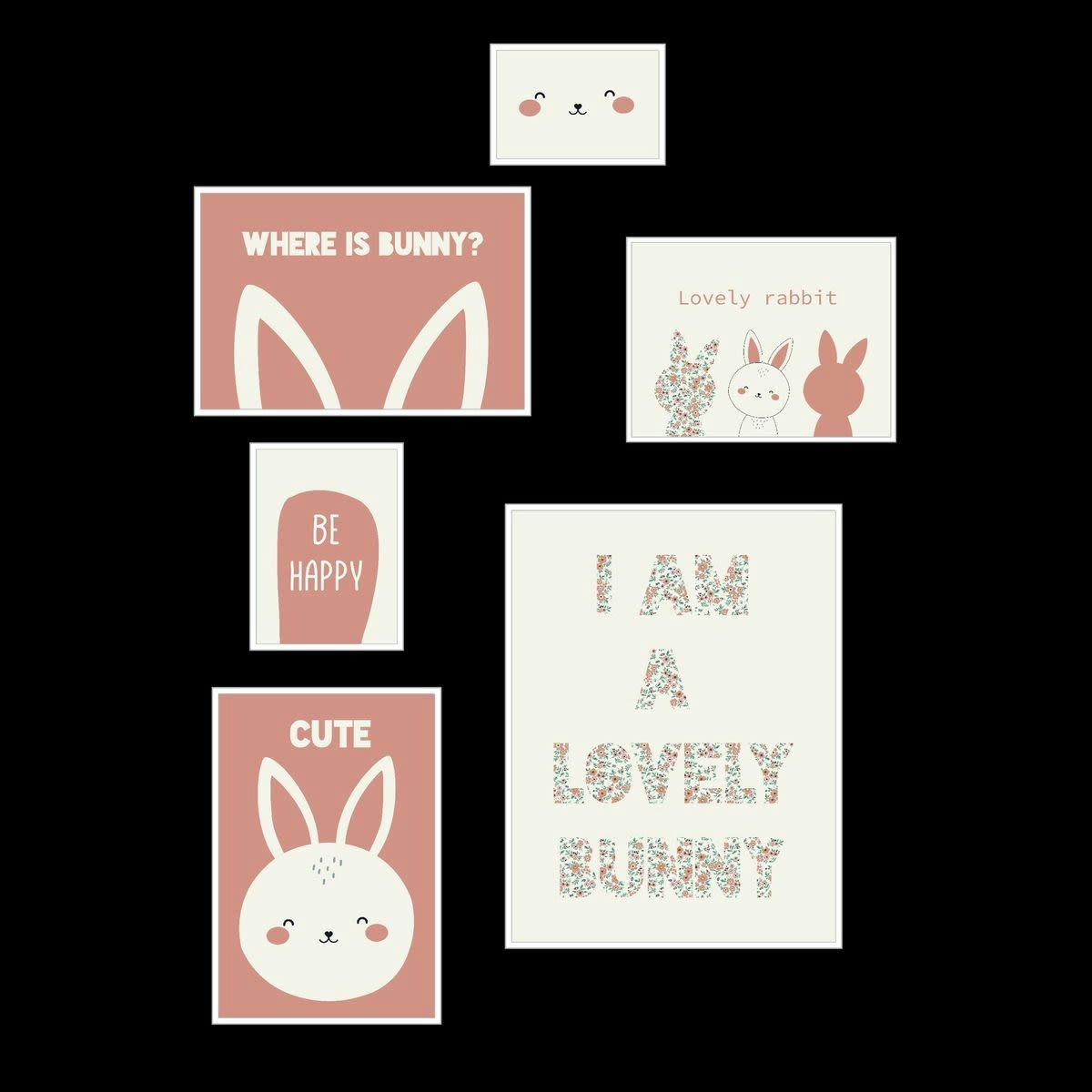 FUNNY LAPIN - Lot 6 de cadres photos en bois blanc 45x35x21