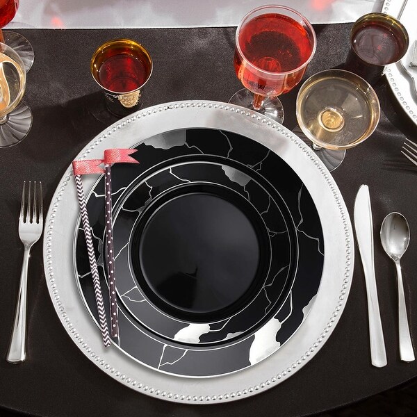 Elegant Marble Rim Disposable Plastic Plate Packs - Party Supplies